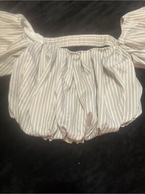 Phillip Lim 37 NEW w/tags Puff Sleeve Off-Shoulder Crop Top Grey White